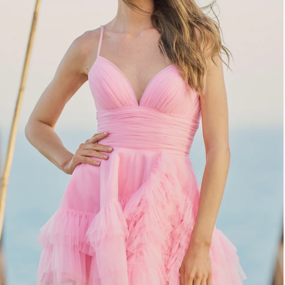 Sherri Hill Pink Layered Mini Dress